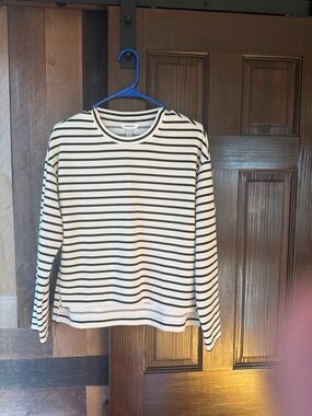 SPANX Black & White Striped Long Sleeve Top size M